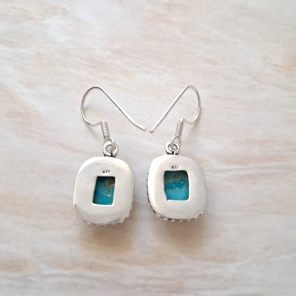 Artisan Handmade 925 Sterling Silver and Turquoise Earrings - Picture 4 of 5